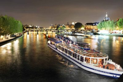 Dinner cruise-Seine dinner cruise, 3 course dinner including wine & drinks, Paris hotel pick up & return with English speaking driver.