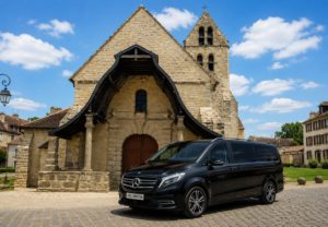 English-Speaking Chauffeur Hire – Mercedes V-Class Black Mercedes V-Class for professional English-speaking chauffeur hire in Paris and France