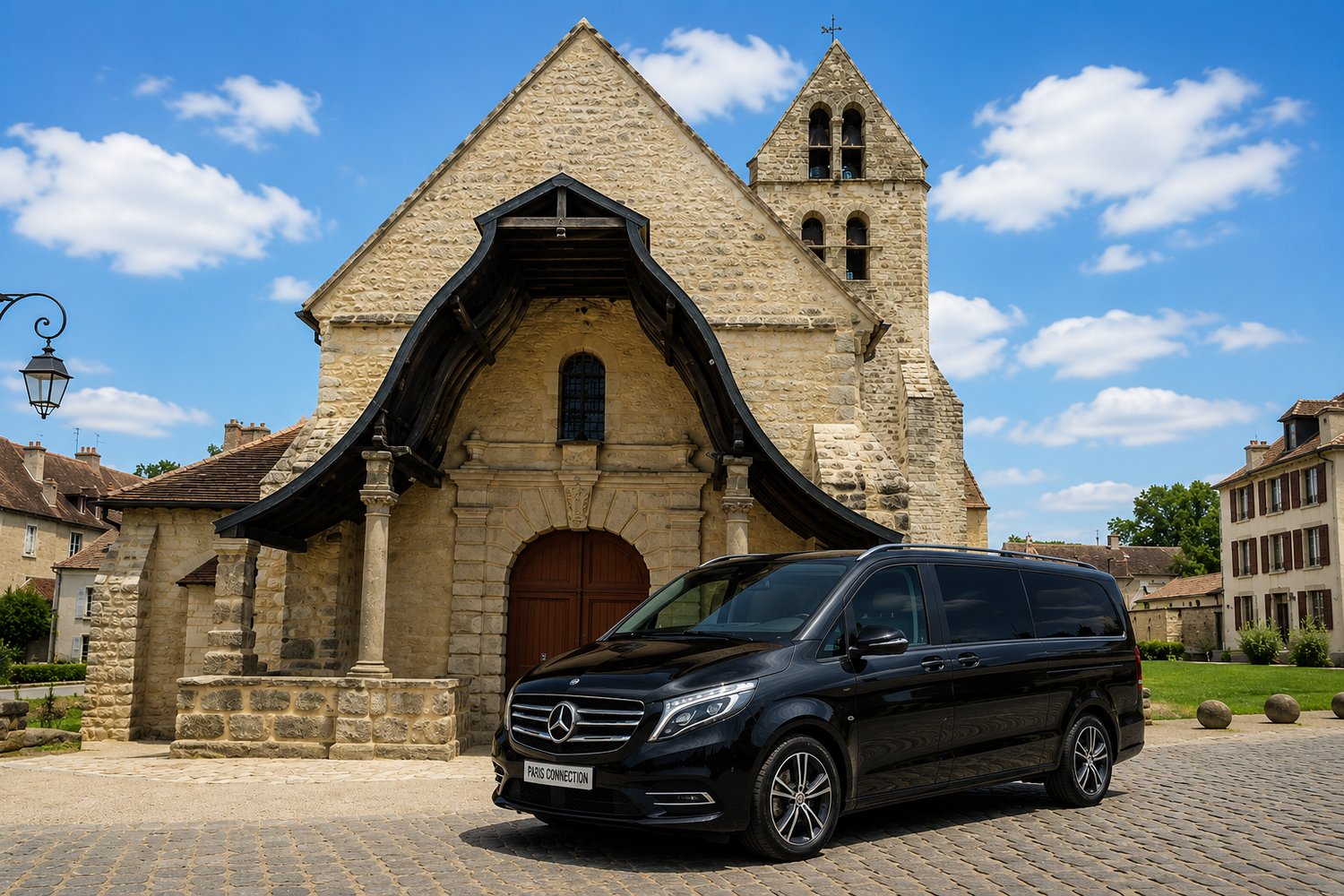 English-Speaking Chauffeur Hire – Mercedes V-Class Black Mercedes V-Class for professional English-speaking chauffeur hire in Paris and France